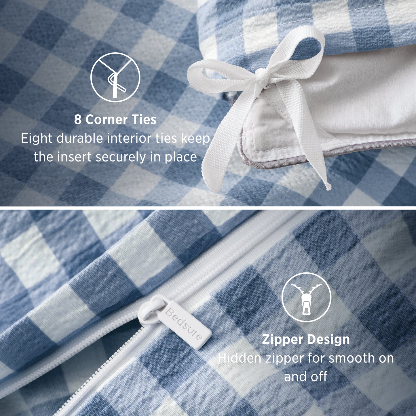 Ruffled Cotton-Like Gingham Duvet Cover Set