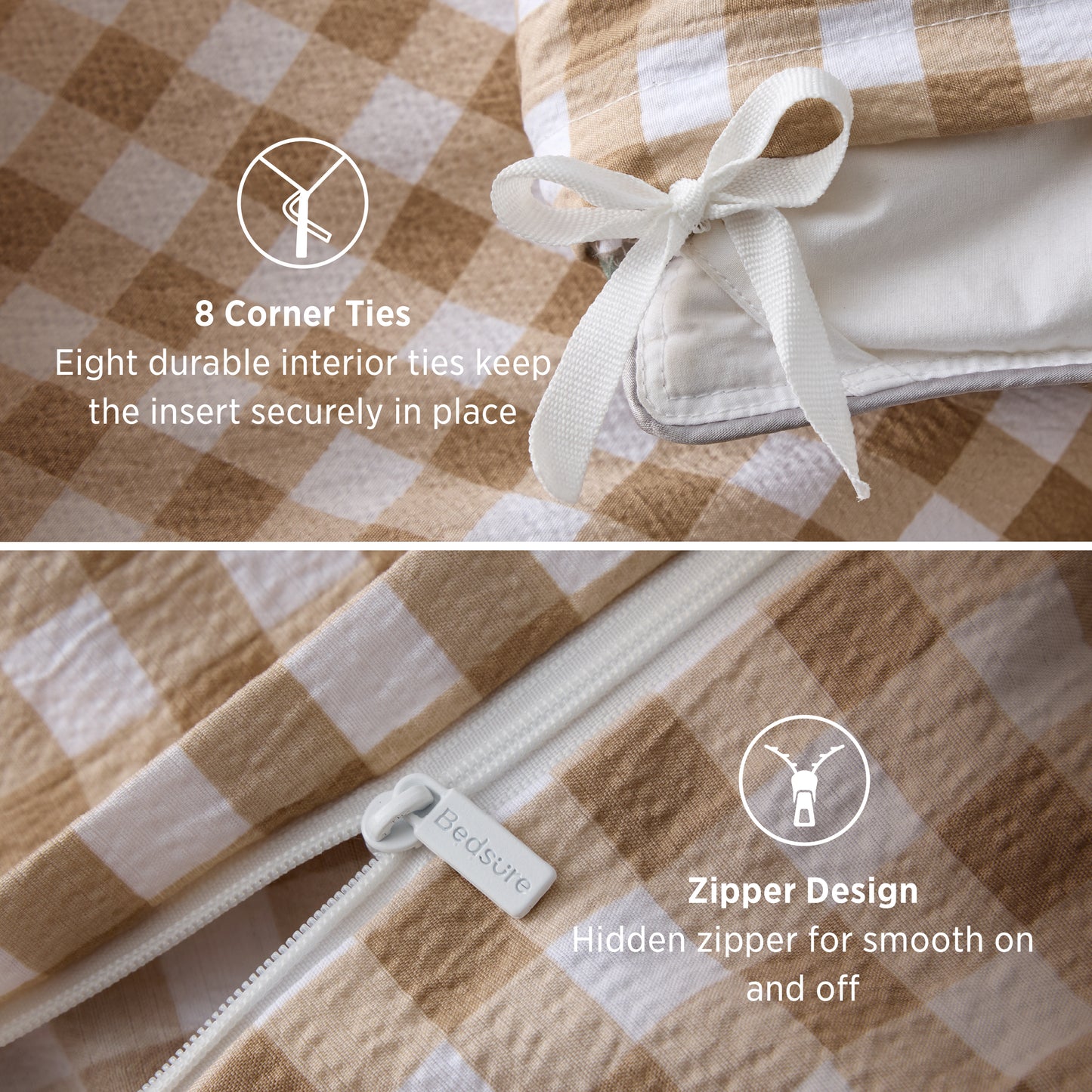 Ruffled Cotton-Like Gingham Duvet Cover Set