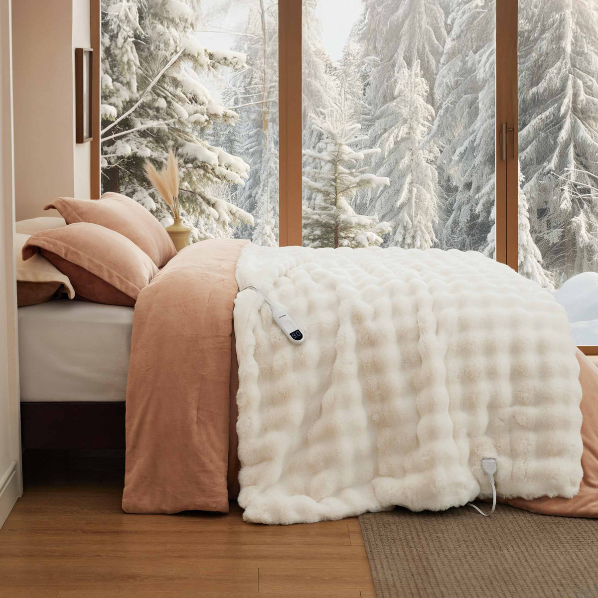 Bubble Faux Fur Heated Blanket