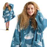 Bedsure Printed Shaggy Sherpa Blanket Hoodie Sky Blue