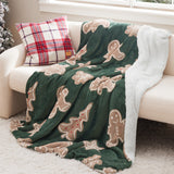 Bedsure Christmas Gingerbread Green Sherpa Throw Blanket