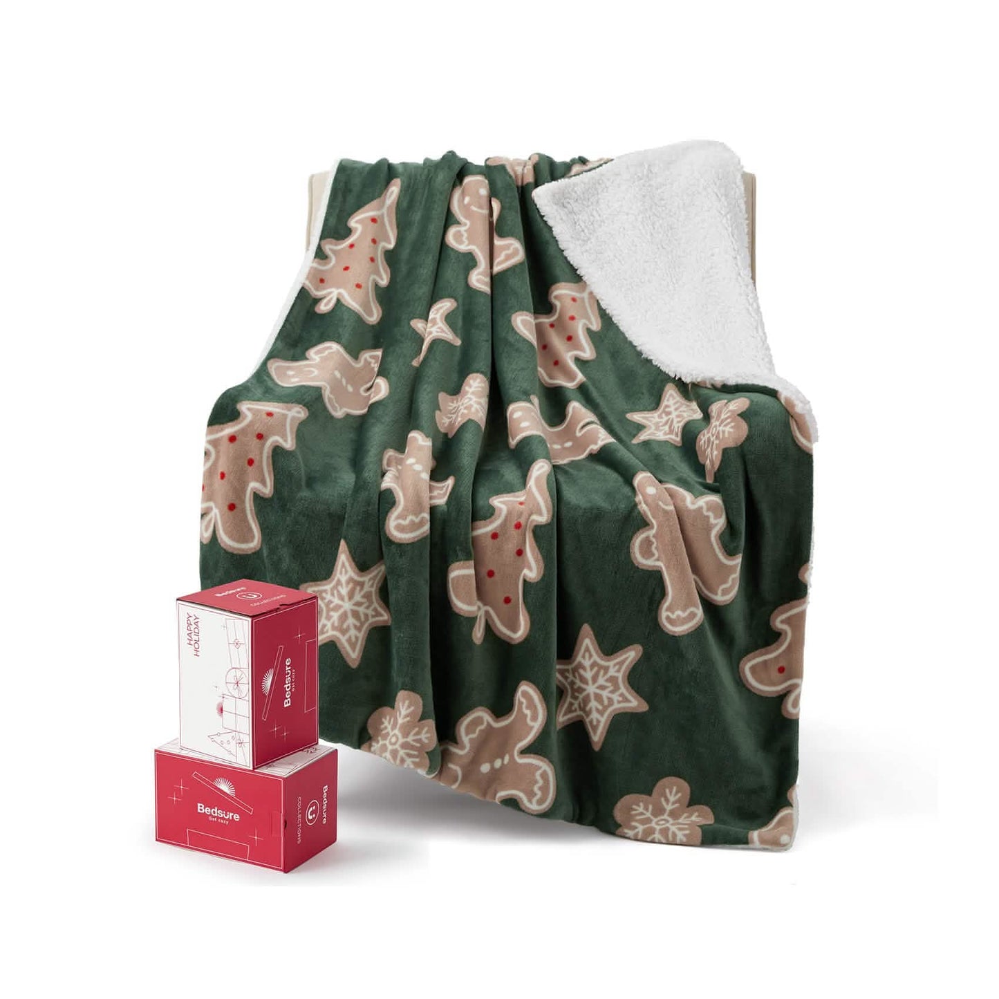 Christmas Gingerbread Green Sherpa Throw Blanket