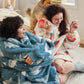 Printed Shaggy Sherpa Blanket Hoodie Sky Blue