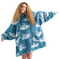 Printed Shaggy Sherpa Blanket Hoodie Sky Blue