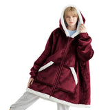 Sherpa Fleece Zippered Short Wearable Blanket Hoodie