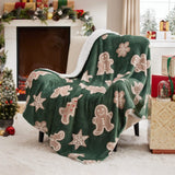 Bedsure Christmas Gingerbread Green Sherpa Throw Blanket
