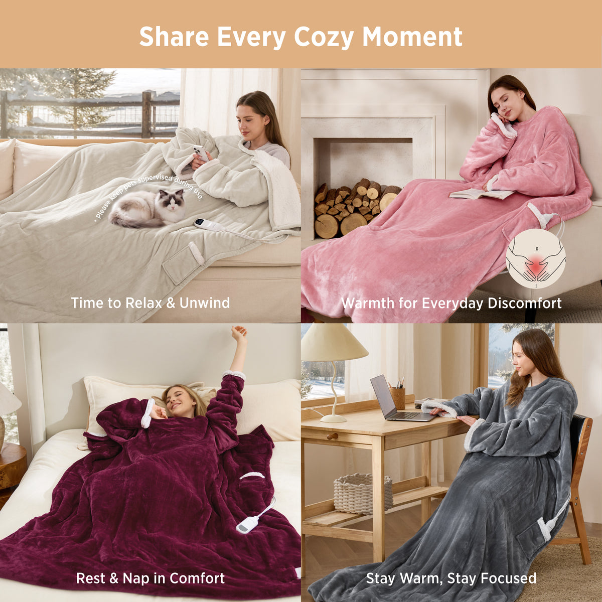 Full-body Sherpa Fleece Heated Blanket Hoodie