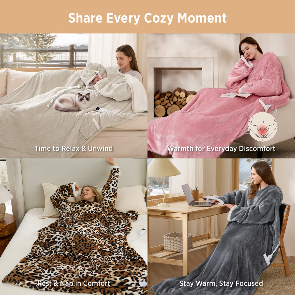 Full-body Sherpa Fleece Heated Blanket Hoodie