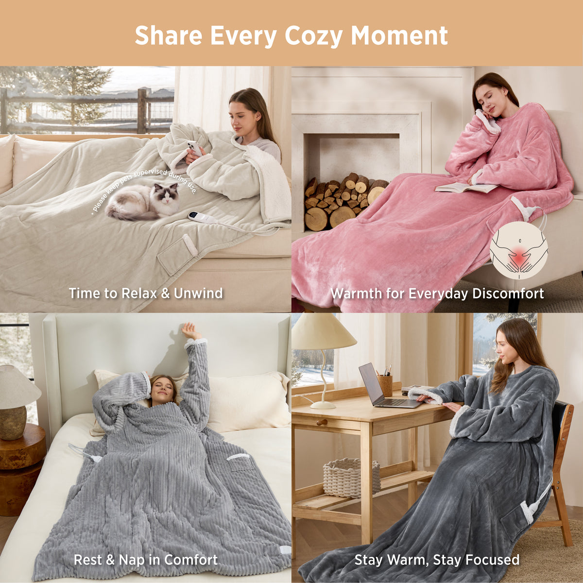 Full-body Sherpa Fleece Heated Blanket Hoodie