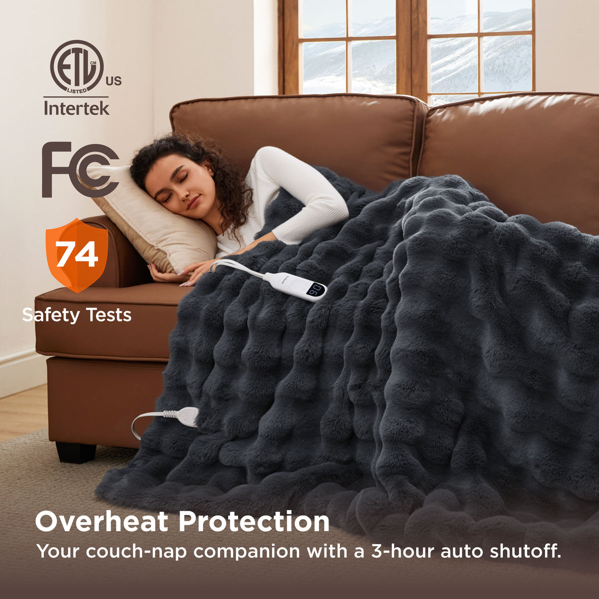 Bubble Faux Fur Heated Blanket