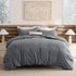 Grey prewashed cotton-like down alternative bed-in-a-bag set featuring comforter and shams.