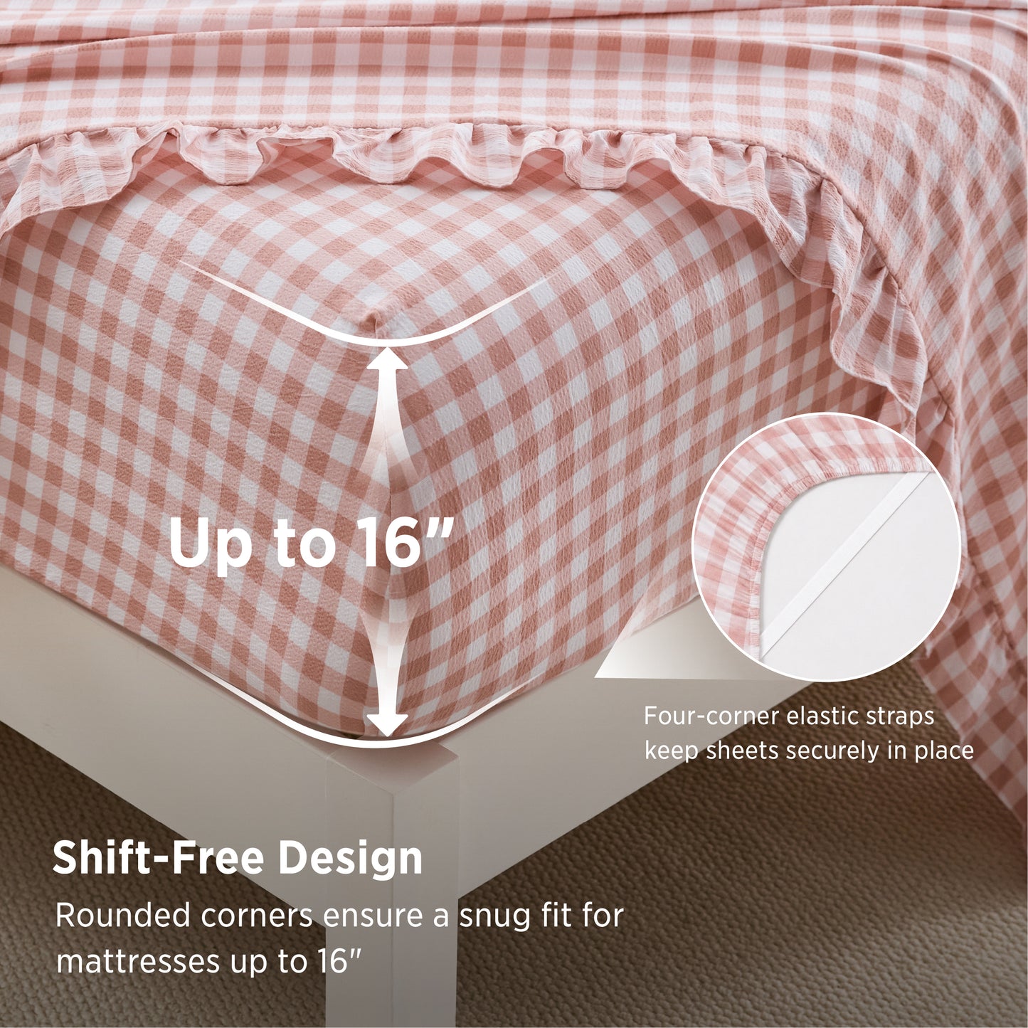 Ruffled Cotton-Like Gingham Sheet Set