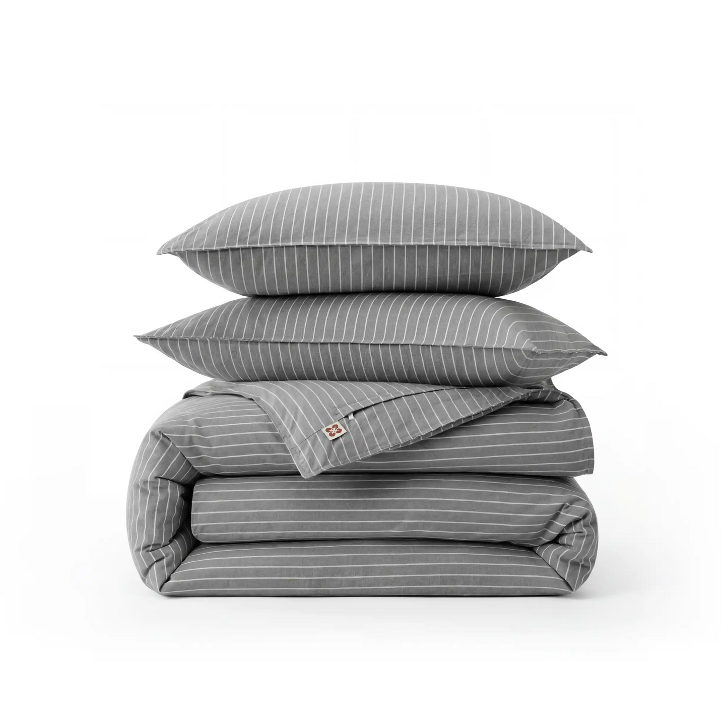 PureWoven™ grey striped washed cotton duvet cover set with shams