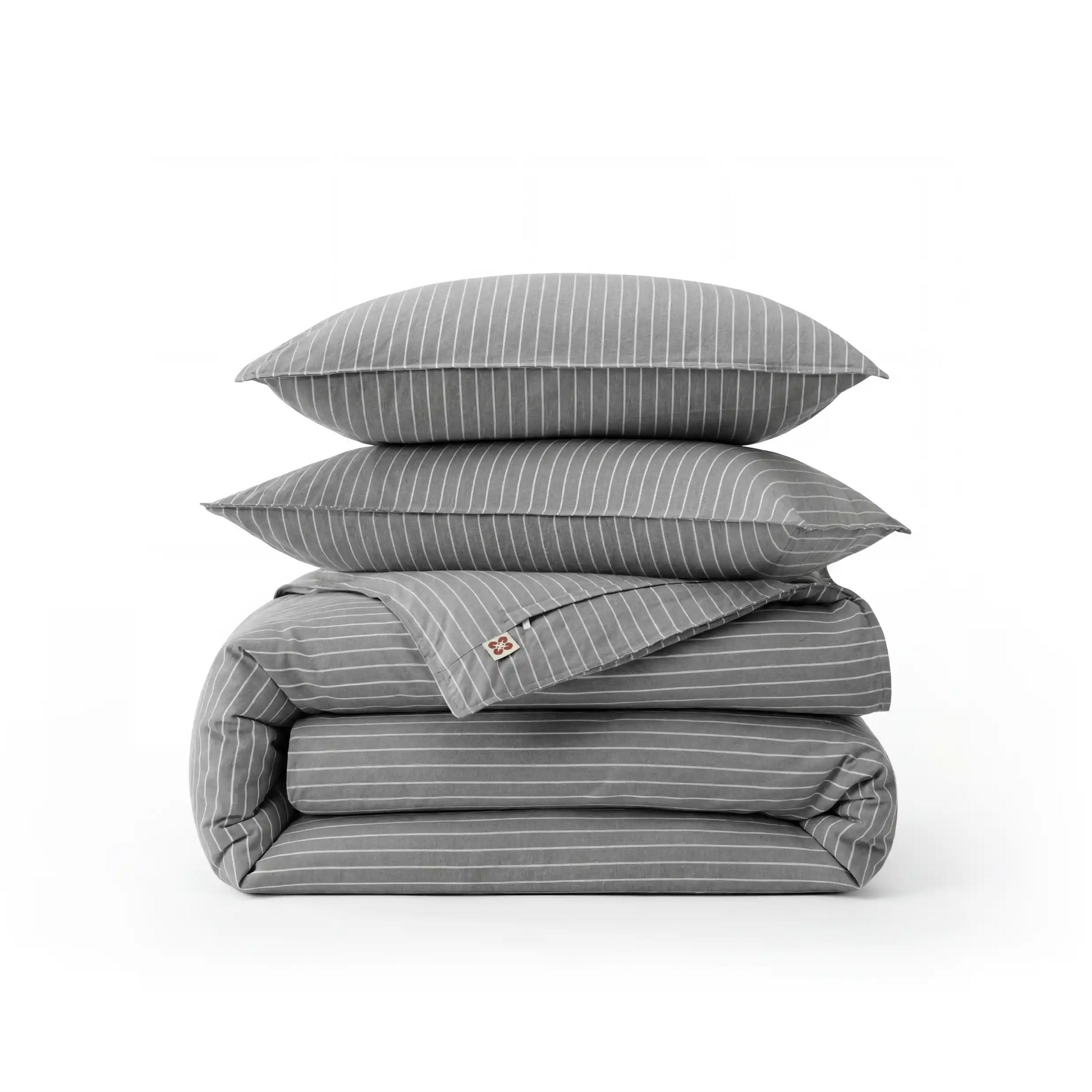 PureWoven™ grey striped washed cotton duvet cover set with shams