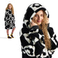 Printed Shaggy Sherpa Blanket Hoodie Black