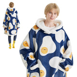 Sherpa Fleece Printed Short Wearable Blanket Hoodie Denim Blue