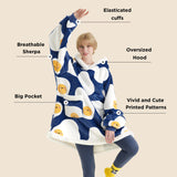 Sherpa Fleece Printed Short Wearable Blanket Hoodie Denim Blue