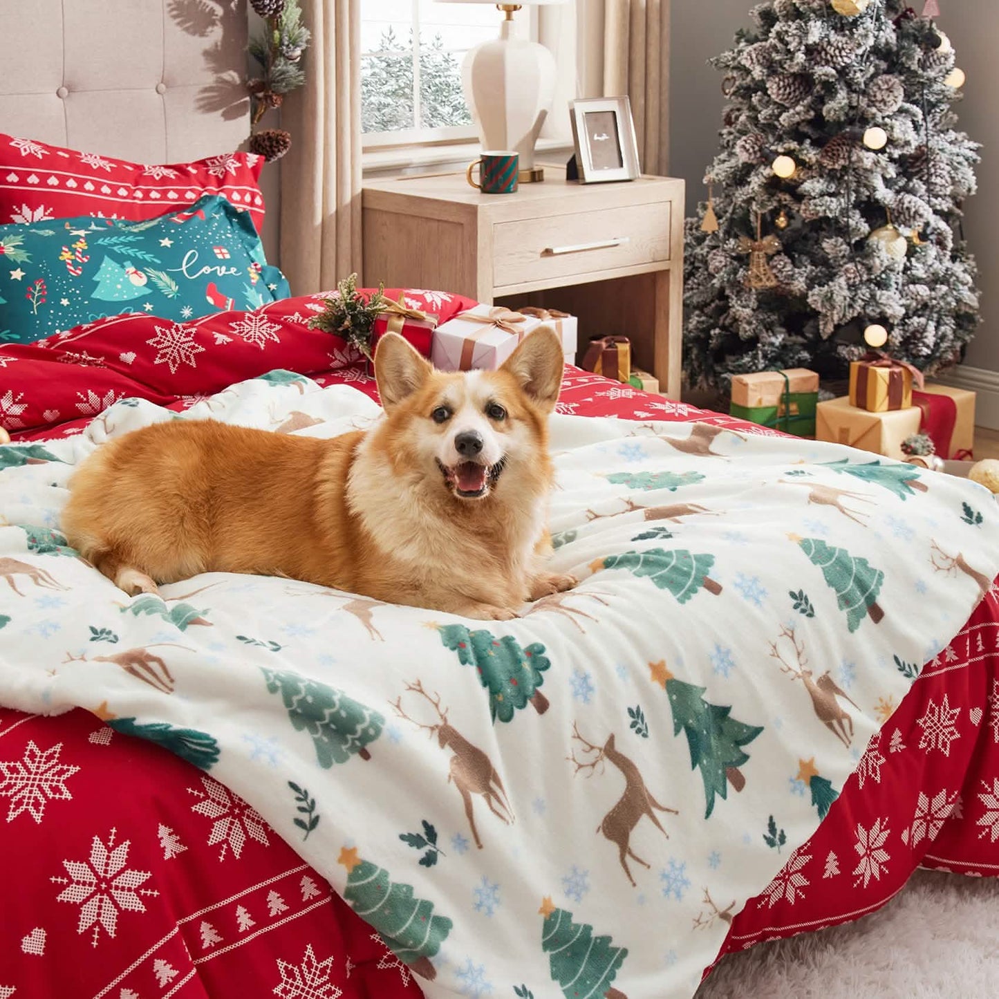 Christmas Elk White Sherpa Throw Blanket