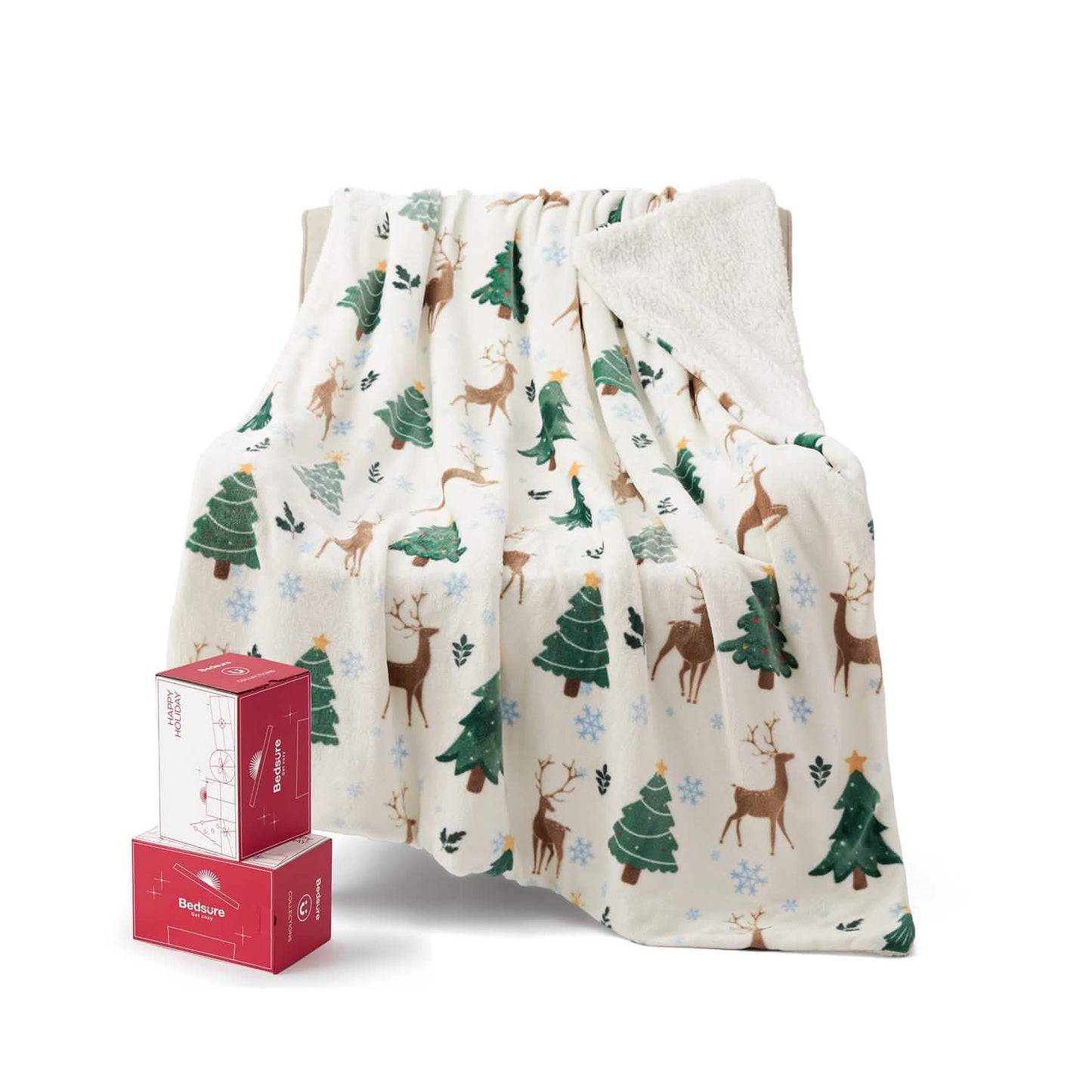 Christmas Elk White Sherpa Throw Blanket