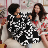 Bedsure Printed Shaggy Sherpa Blanket Hoodie Black