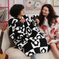 Printed Shaggy Sherpa Blanket Hoodie Black