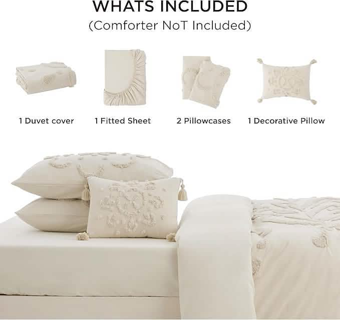 100% Cotton Tufted Duvet Cover Set Beige
