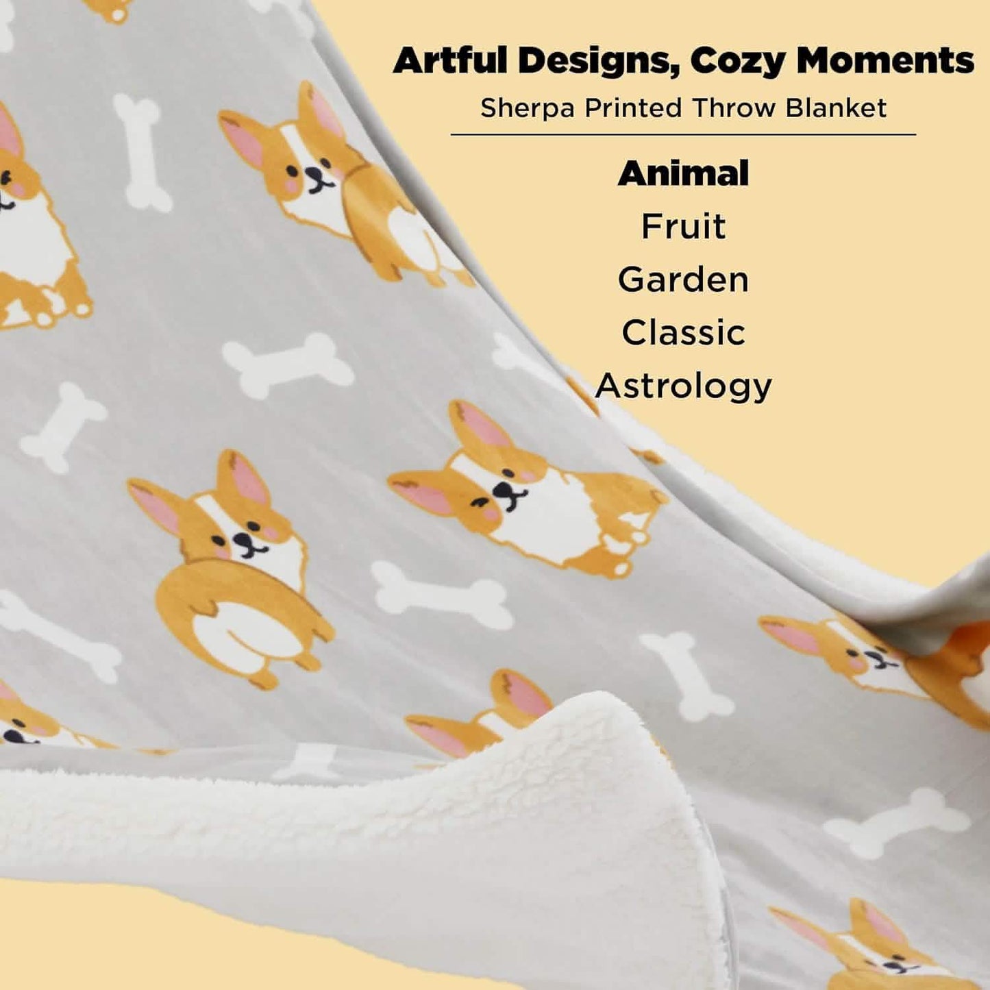 Printed Throw Sherpa Blanket Print-corgi
