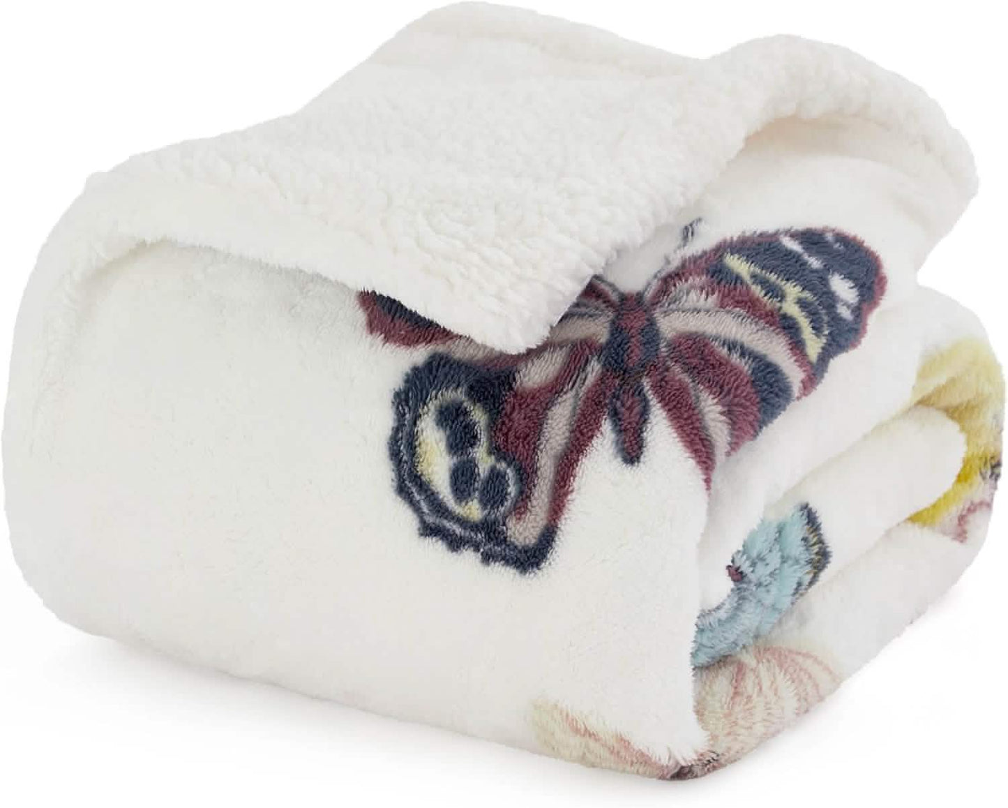 Printed Throw Sherpa Blanket white Butterfly
