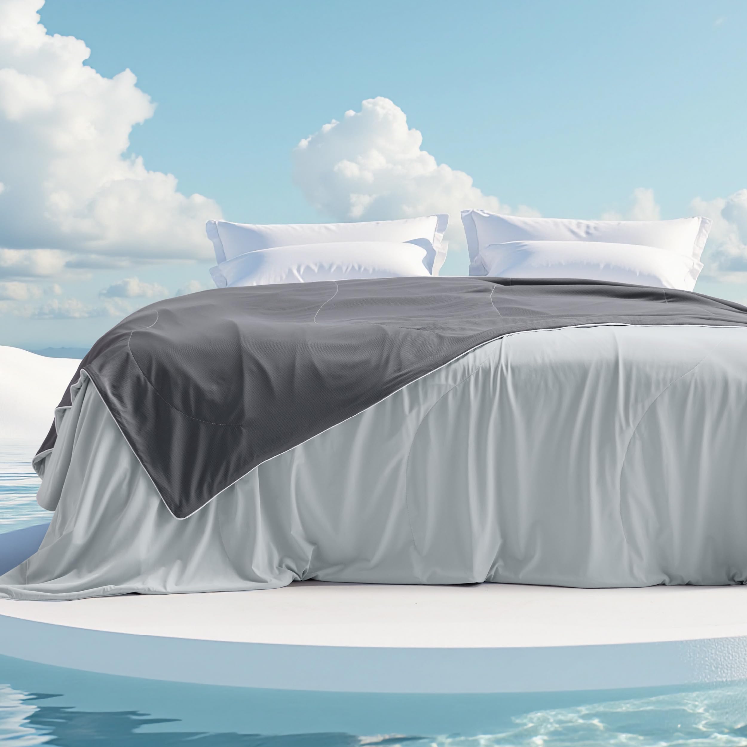 Bedsure Cooling Blankets for Hot Sleepers - Cold Blankets for Sleeping Queen Size for Bed, Lightweight Summer Ice Breathable Double-Sided Bedding Essentials as Gifts, Grey, 90x90 Inches