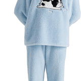 Bedsure Ultra-Soft Shaggy Sherpa Loungewear Set-Prints Blue