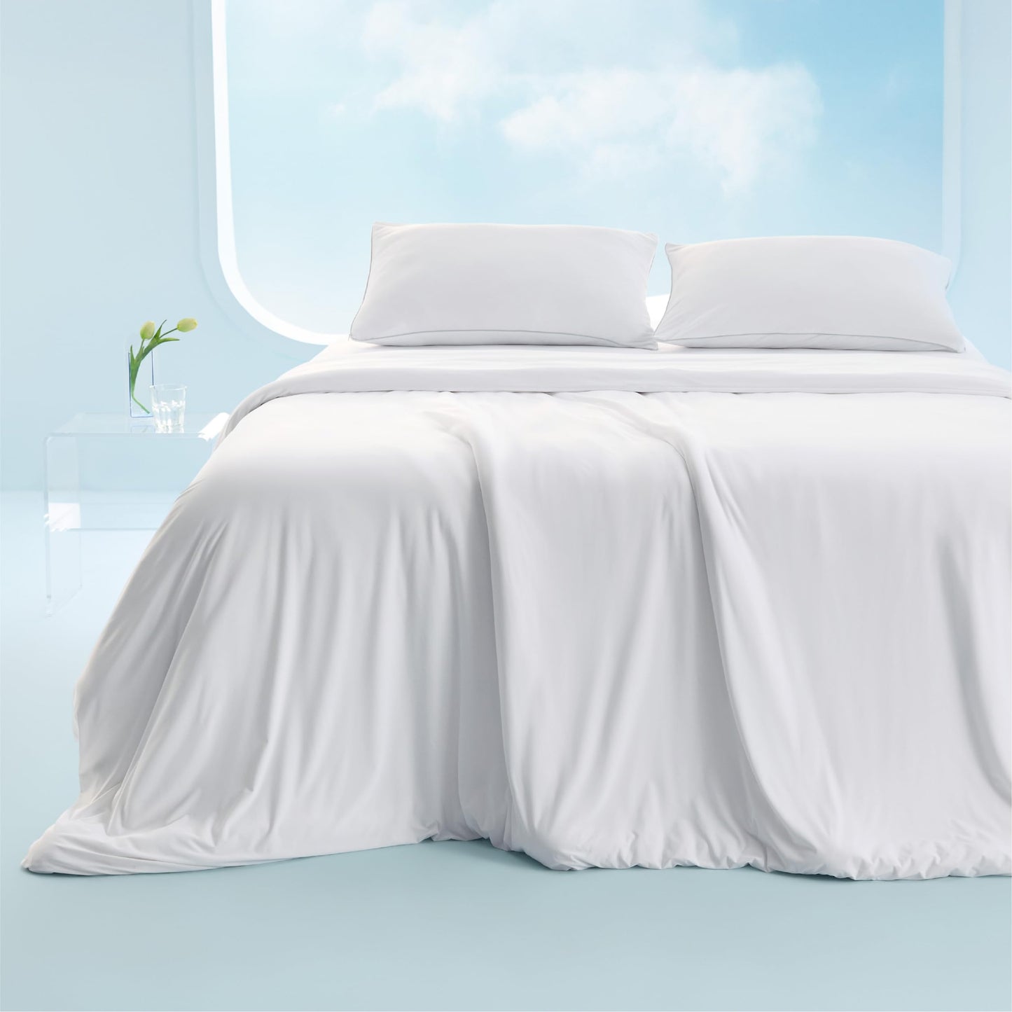 Bedsure Cooling Duvet Cover Queen Size - GentleSoft™ Cooling Bedding Set for Hot Sleepers, Ice-Cool Fabric Technology for Night Sweats, Soft & Breathable Lightweight Comforter Cover Set, 90x90, Beige