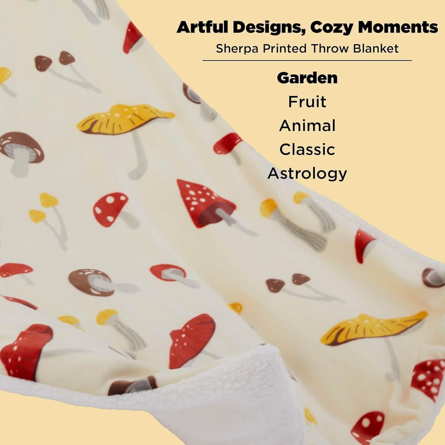 Printed Throw Sherpa Blanket mushroom