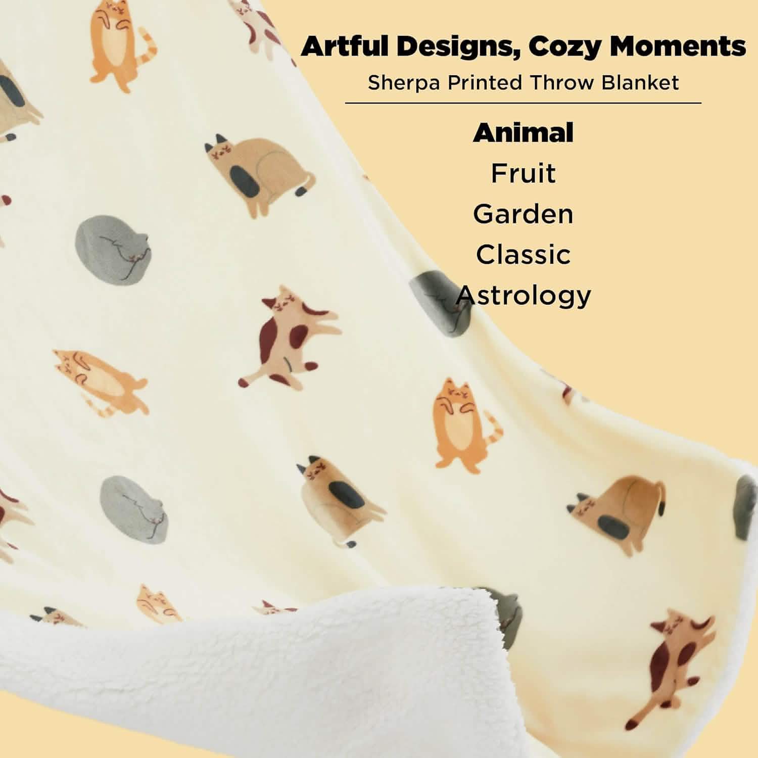 Printed Throw Sherpa Blanket Print-cat