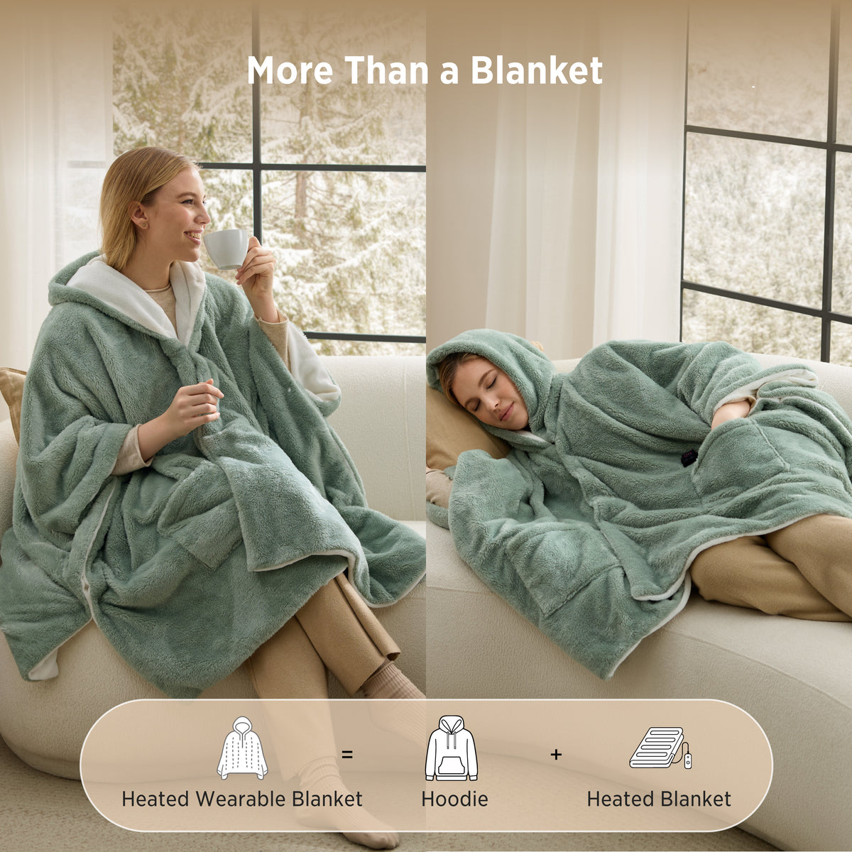 Heated Shaggy Fleece Blanket Hoodie