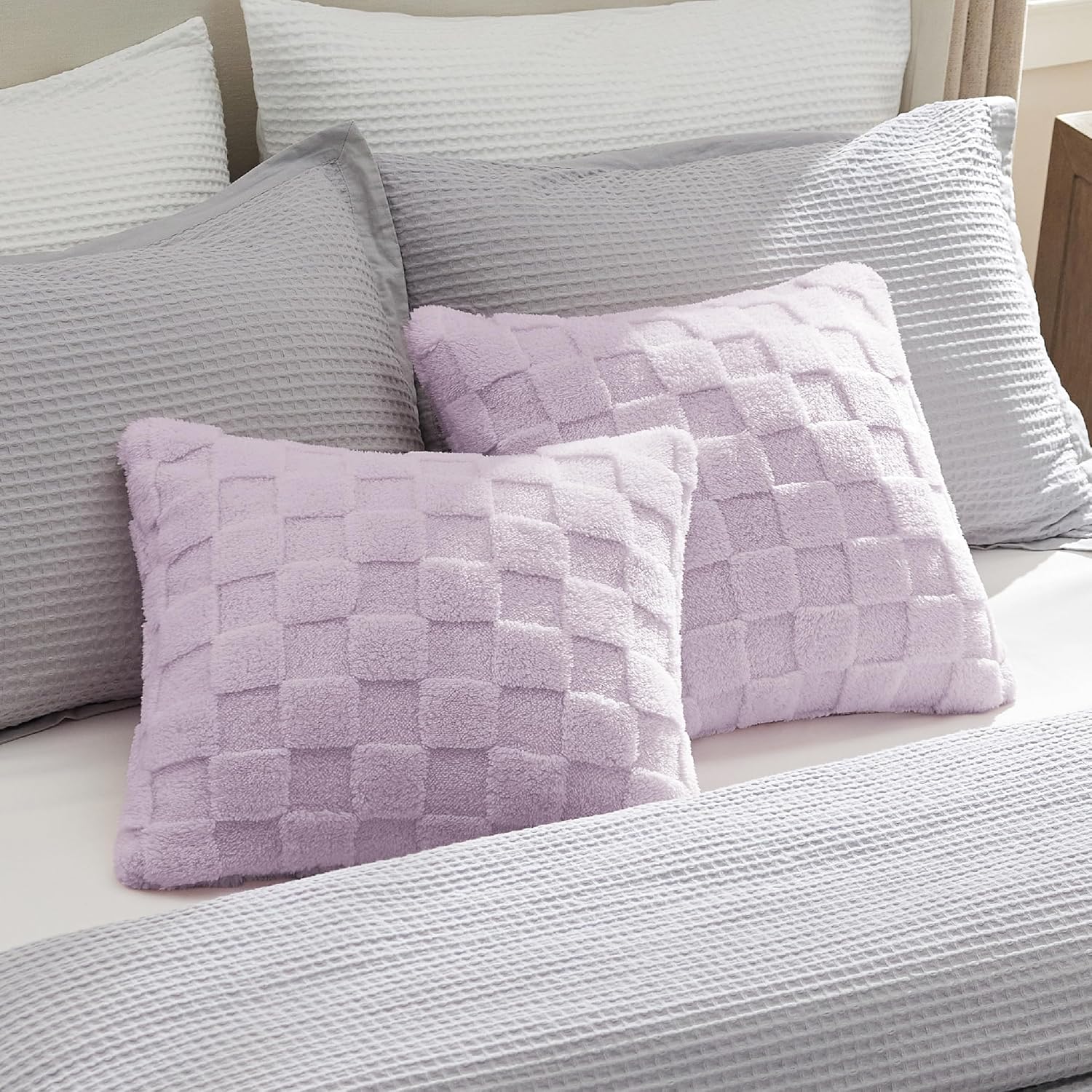 Checked Fleece Square Throw Pillow Cover