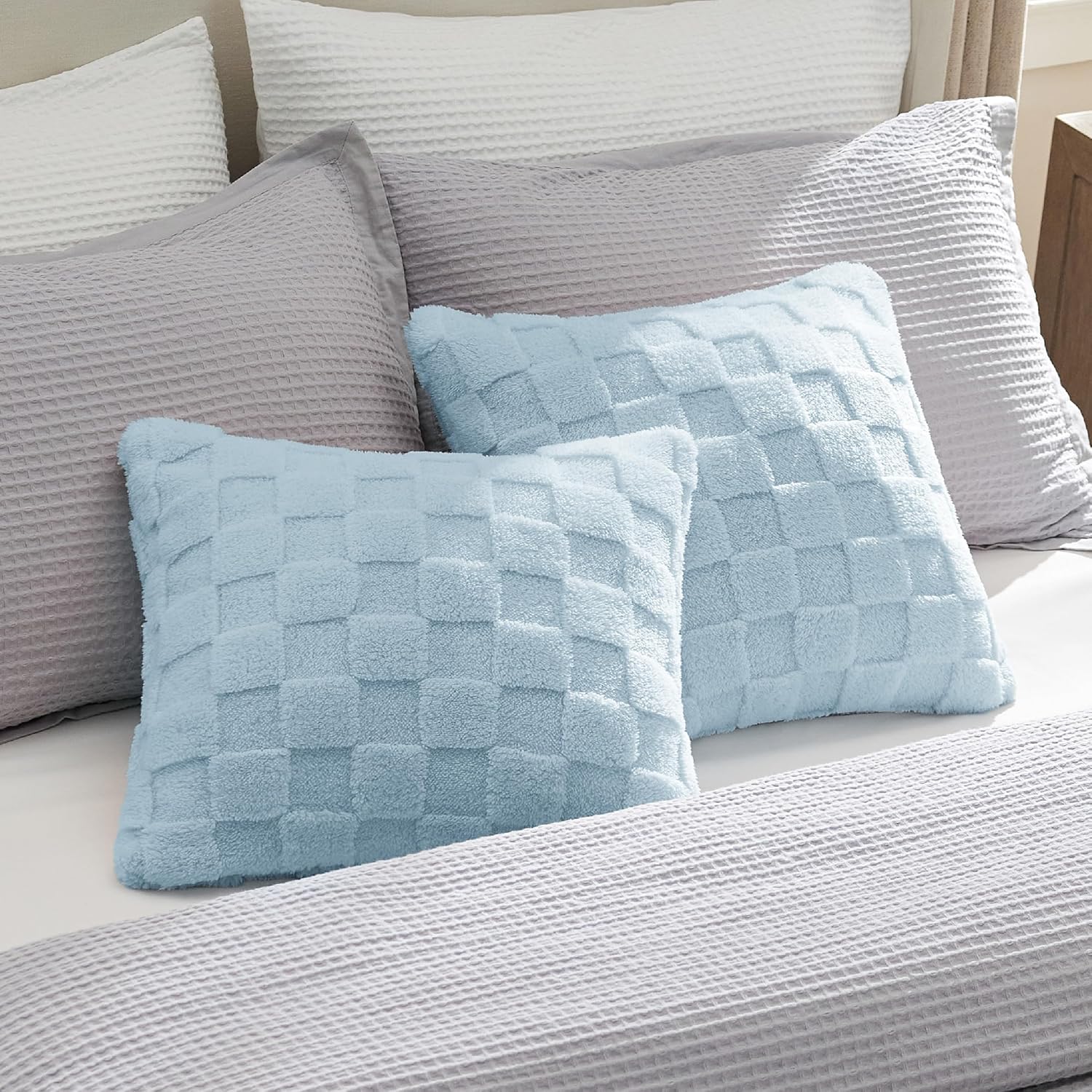 Checked Fleece Square Throw Pillow Cover