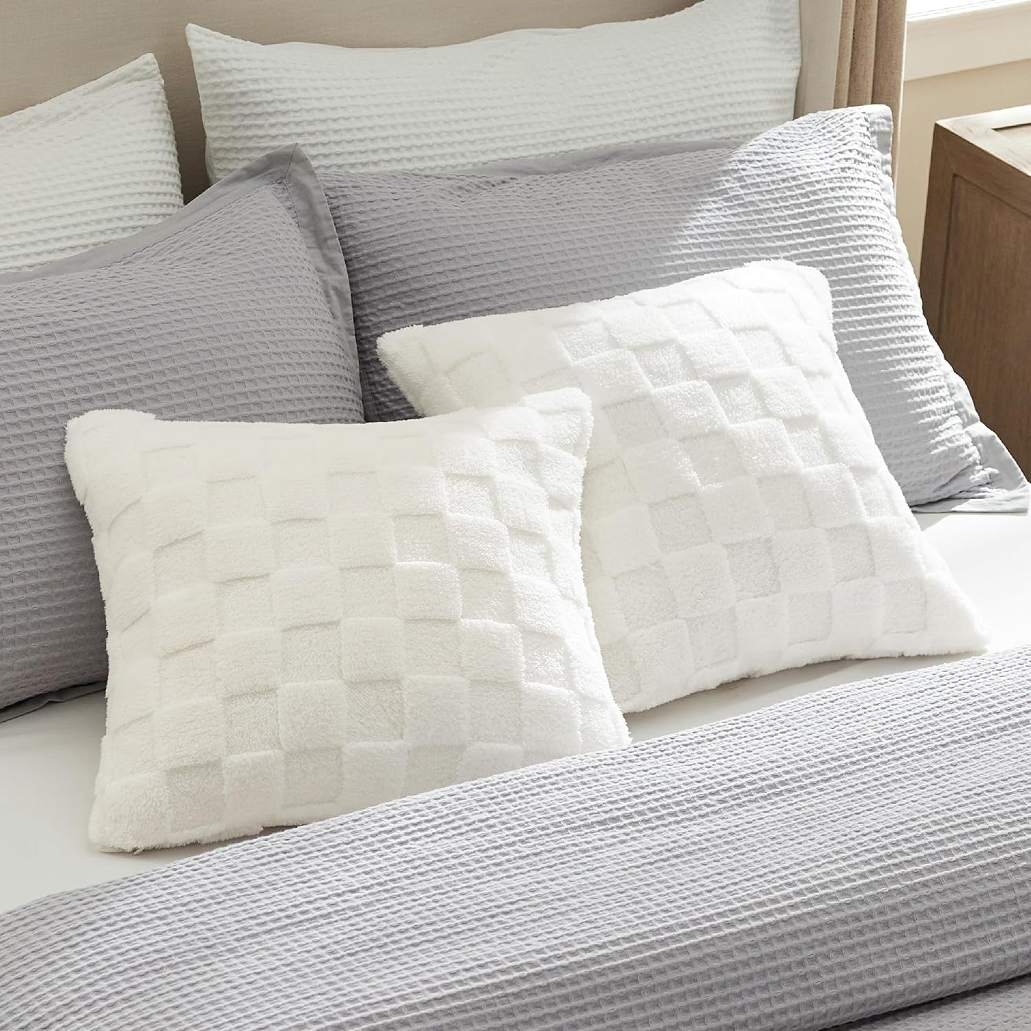 Checked Fleece Square Throw Pillow Cover