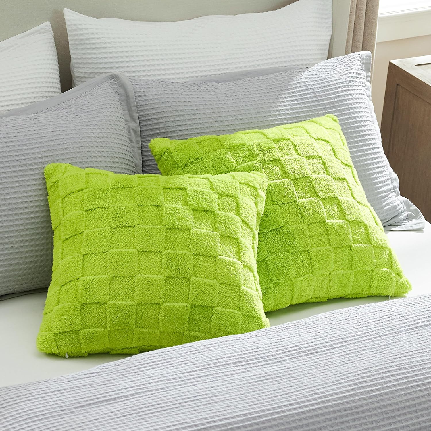 Checked Fleece Square Throw Pillow Cover