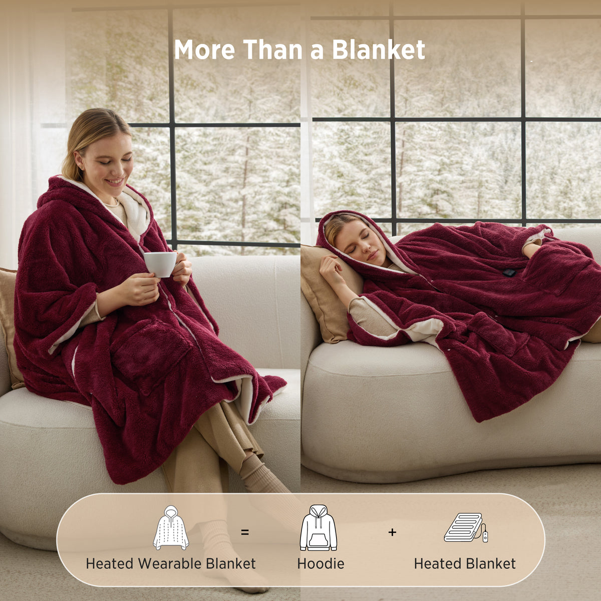 Heated Shaggy Fleece Blanket Hoodie
