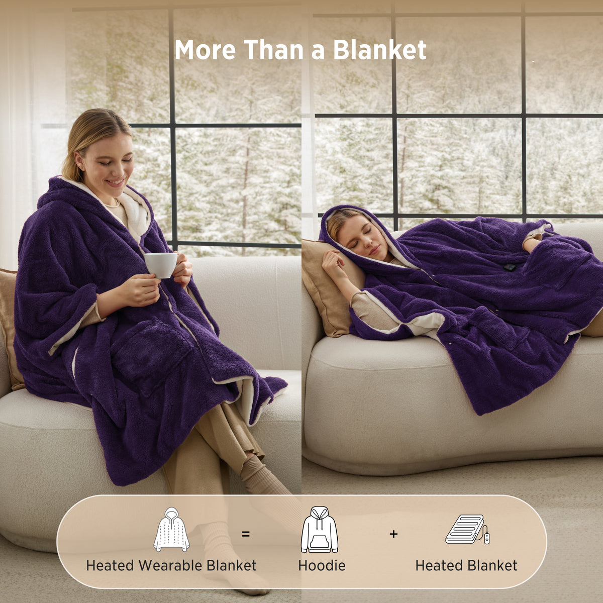 Heated Shaggy Fleece Blanket Hoodie