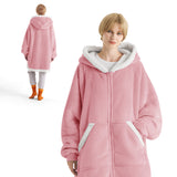 Sherpa Fleece Zippered Short Wearable Blanket Hoodie