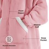 Sherpa Fleece Zippered Short Wearable Blanket Hoodie