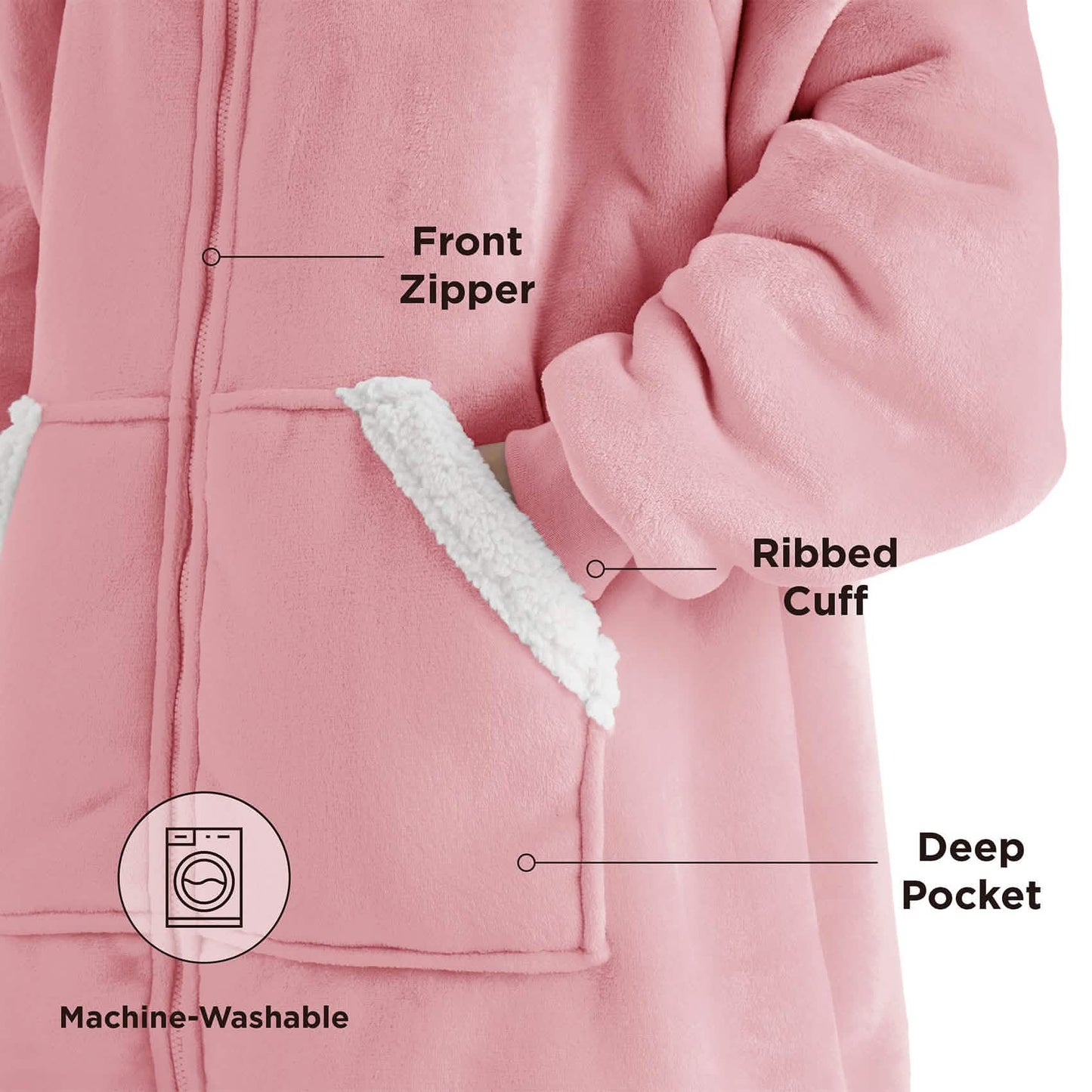 Sherpa Fleece Zippered Short Wearable Blanket Hoodie