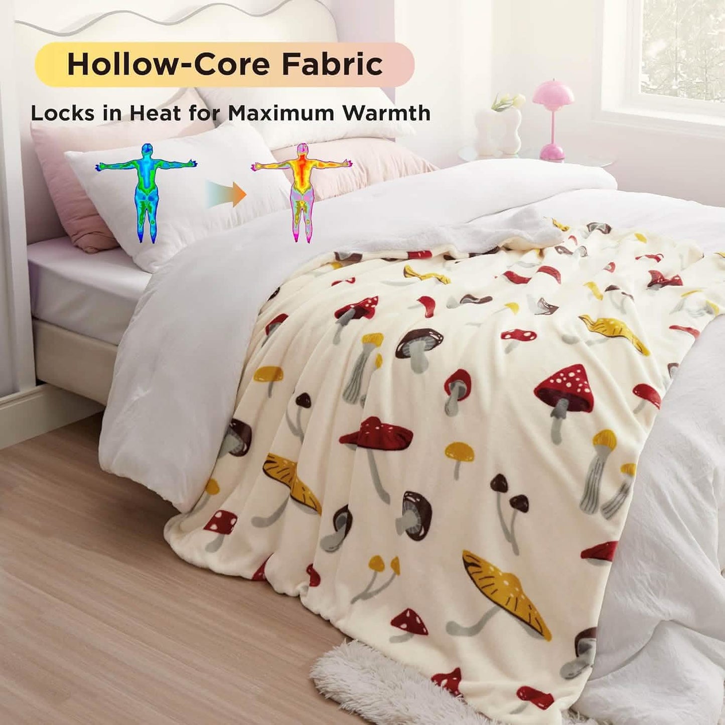 Printed Throw Sherpa Blanket mushroom