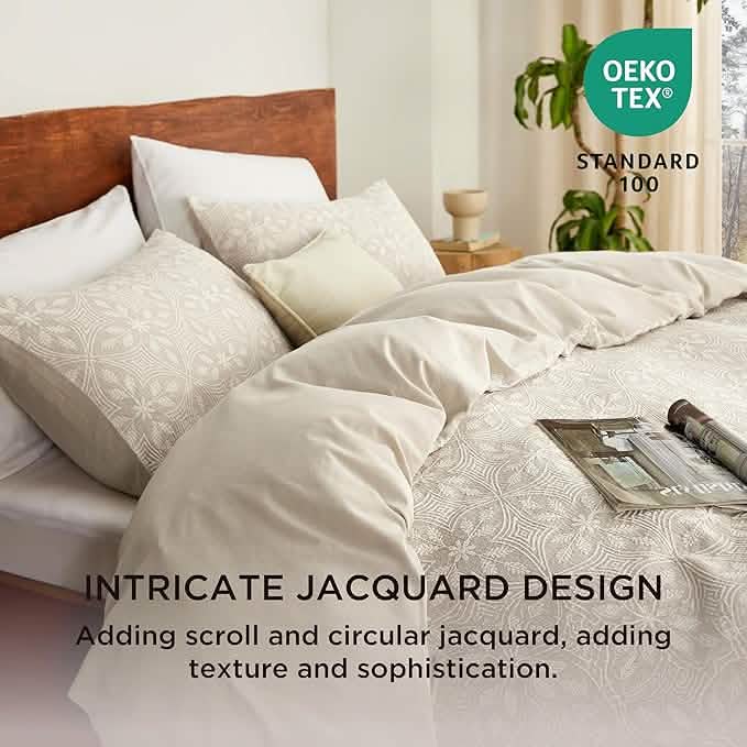 100% Cotton Botanical Scroll Jacquard Duvet Cover Set