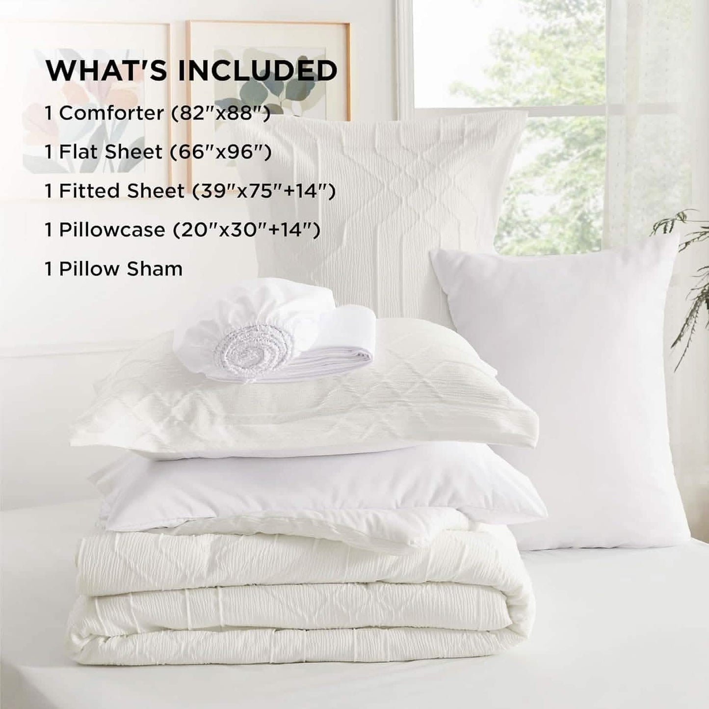 White Queen Comforter Set - 7 Pieces Bed
