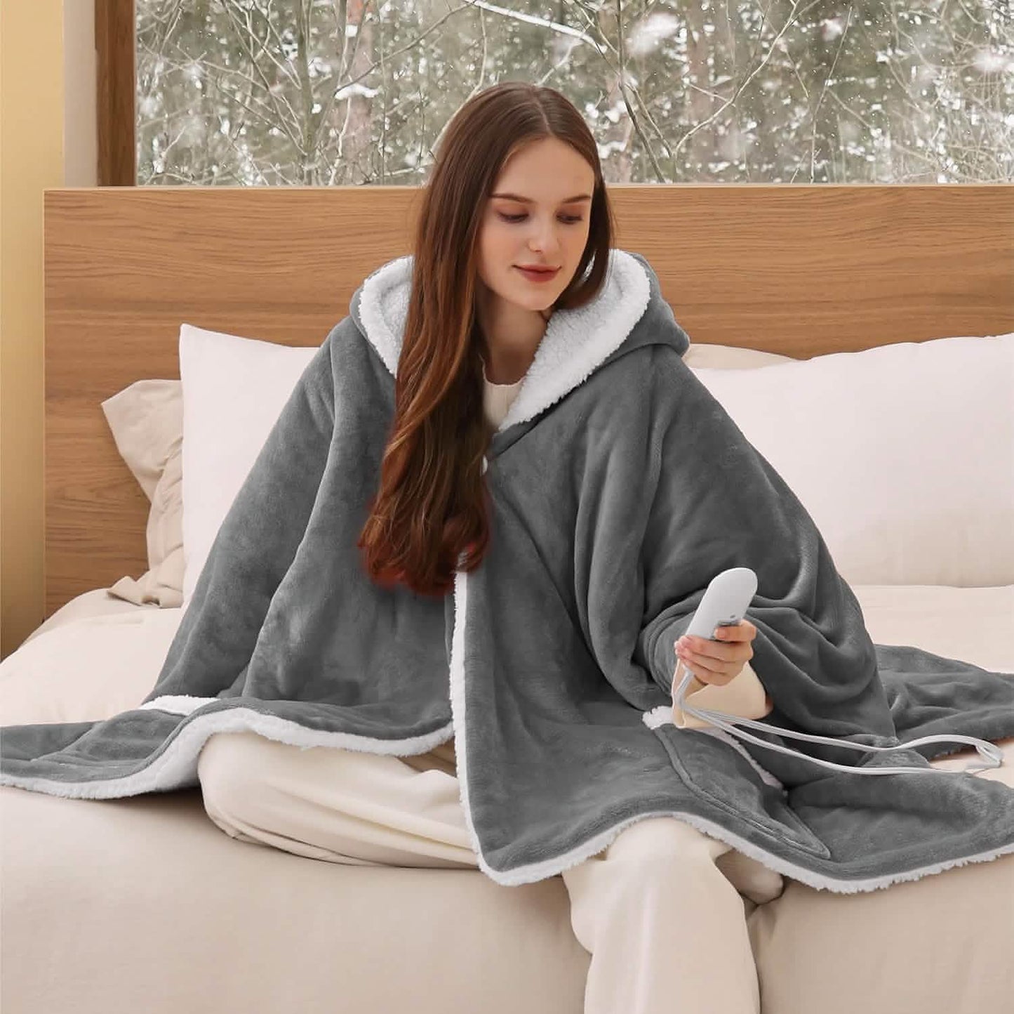 Heated Sherpa Fleece Blanket Hoodie
