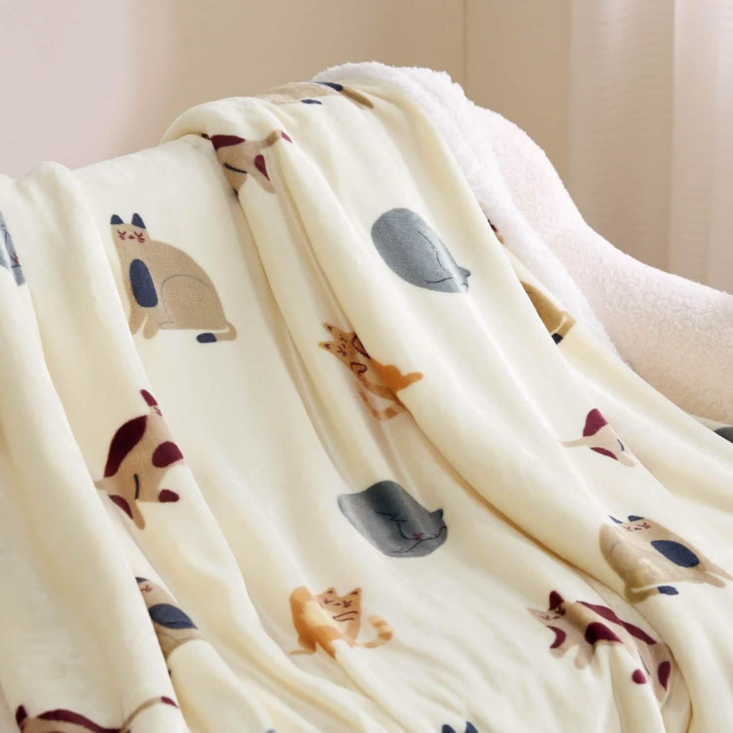 Printed Throw Sherpa Blanket Print-cat