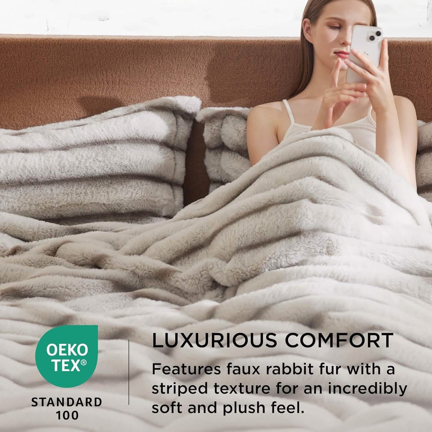 Carved Faux Rabbit Fur Duvet Cover Set Khaki
