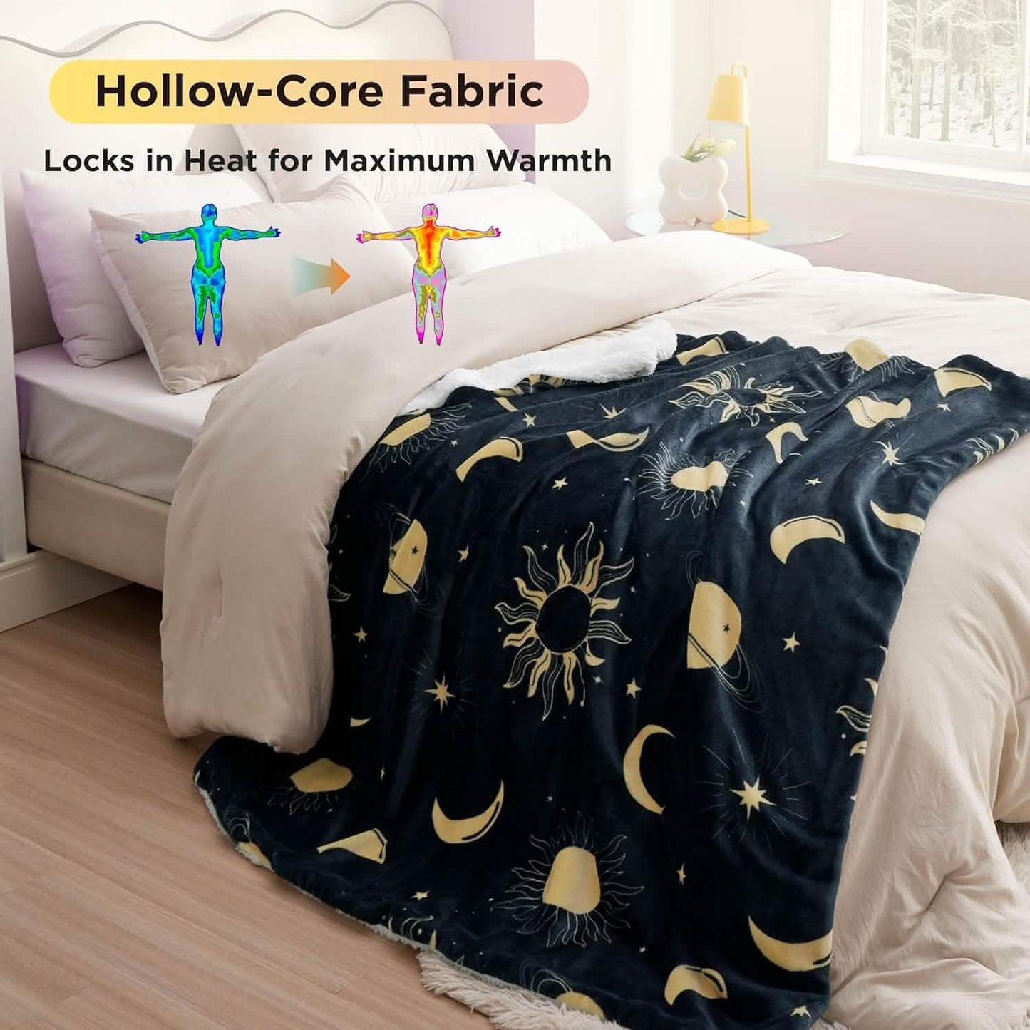 Printed Throw Sherpa Blanket Sun and Moon